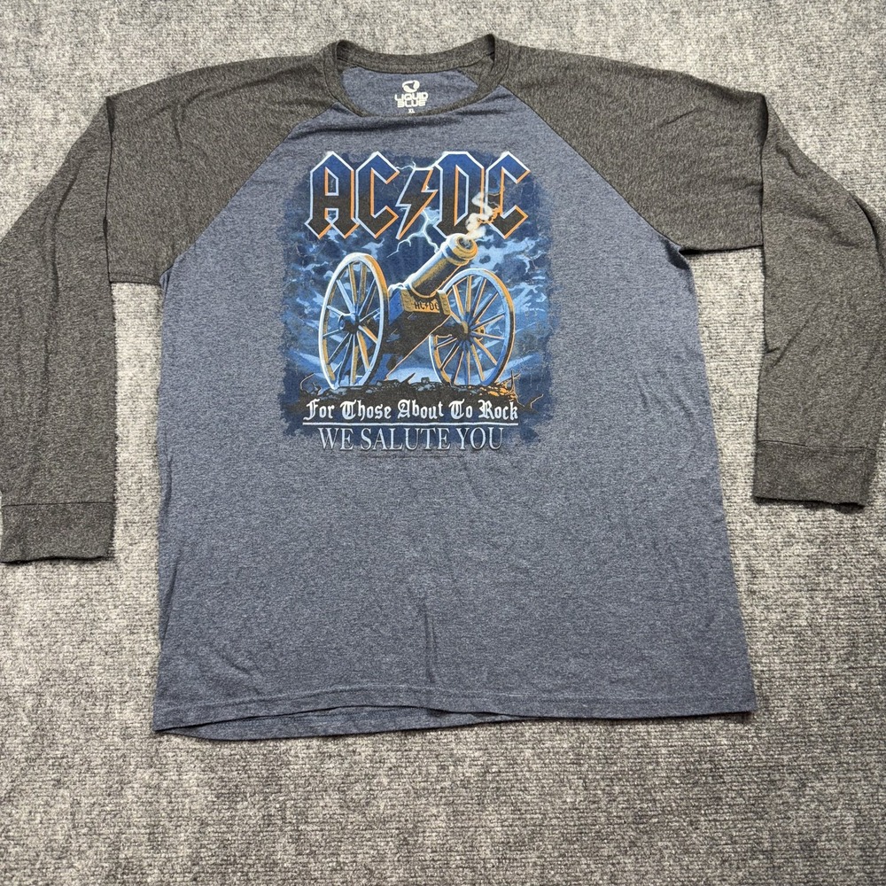 Liquid Blue XL AC/DC Graphic Tee Mens Blue For Those About To Rock Raglan Shirt
